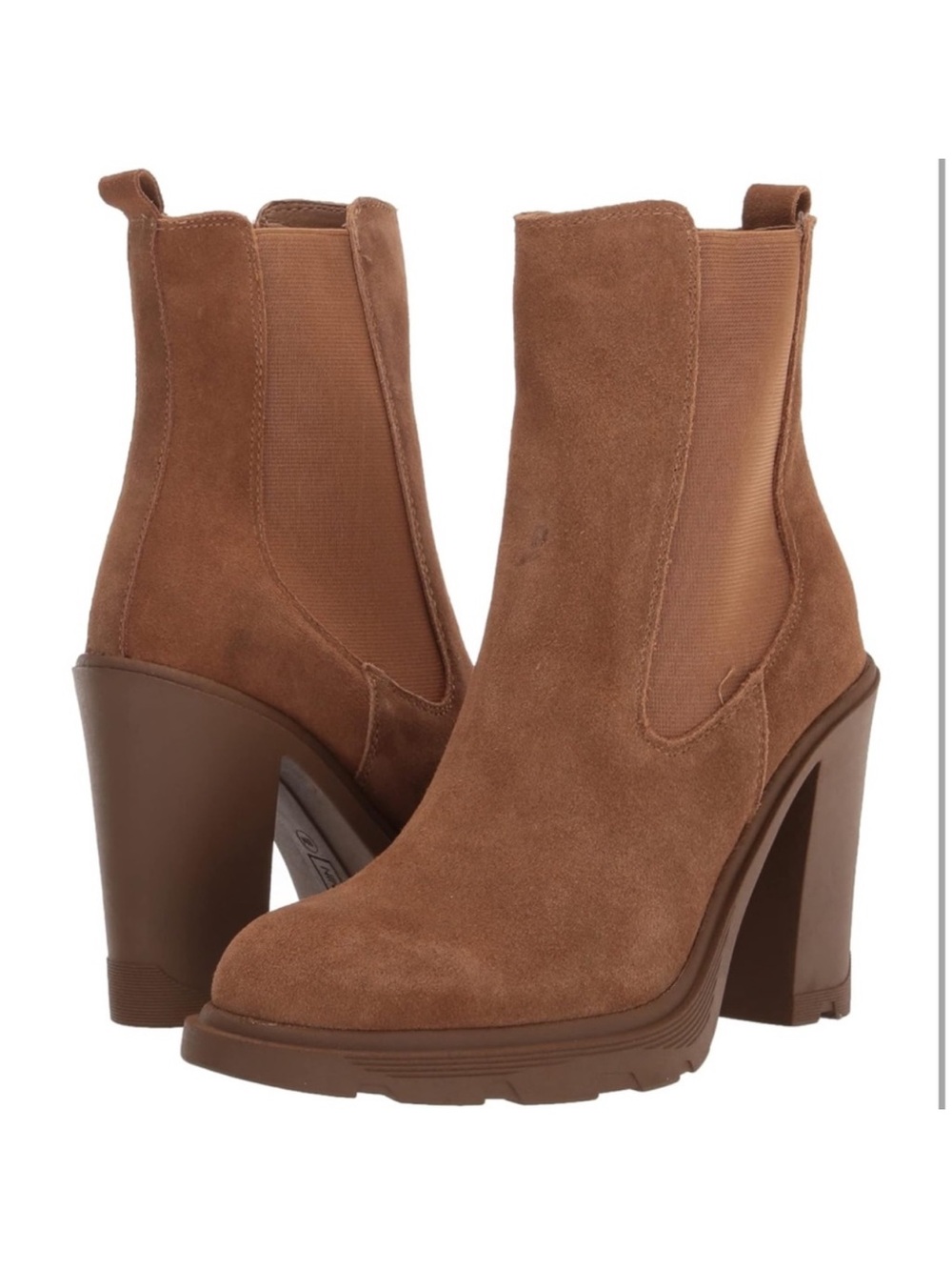 Nine West Ream Suede Block Heel Chelsea Boots In Cognac EUC Size 10